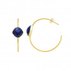 Lapis 12x12mm Cushion Hoop gemstone earring 